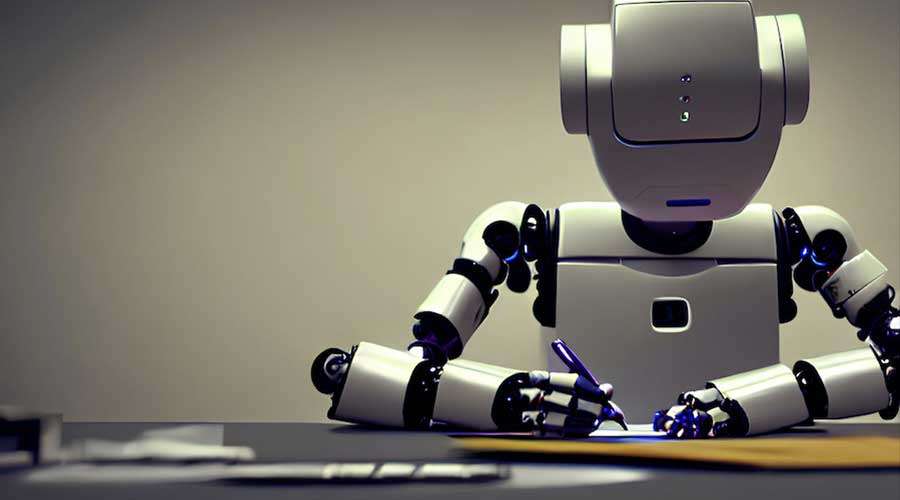 AI robot writing on paper