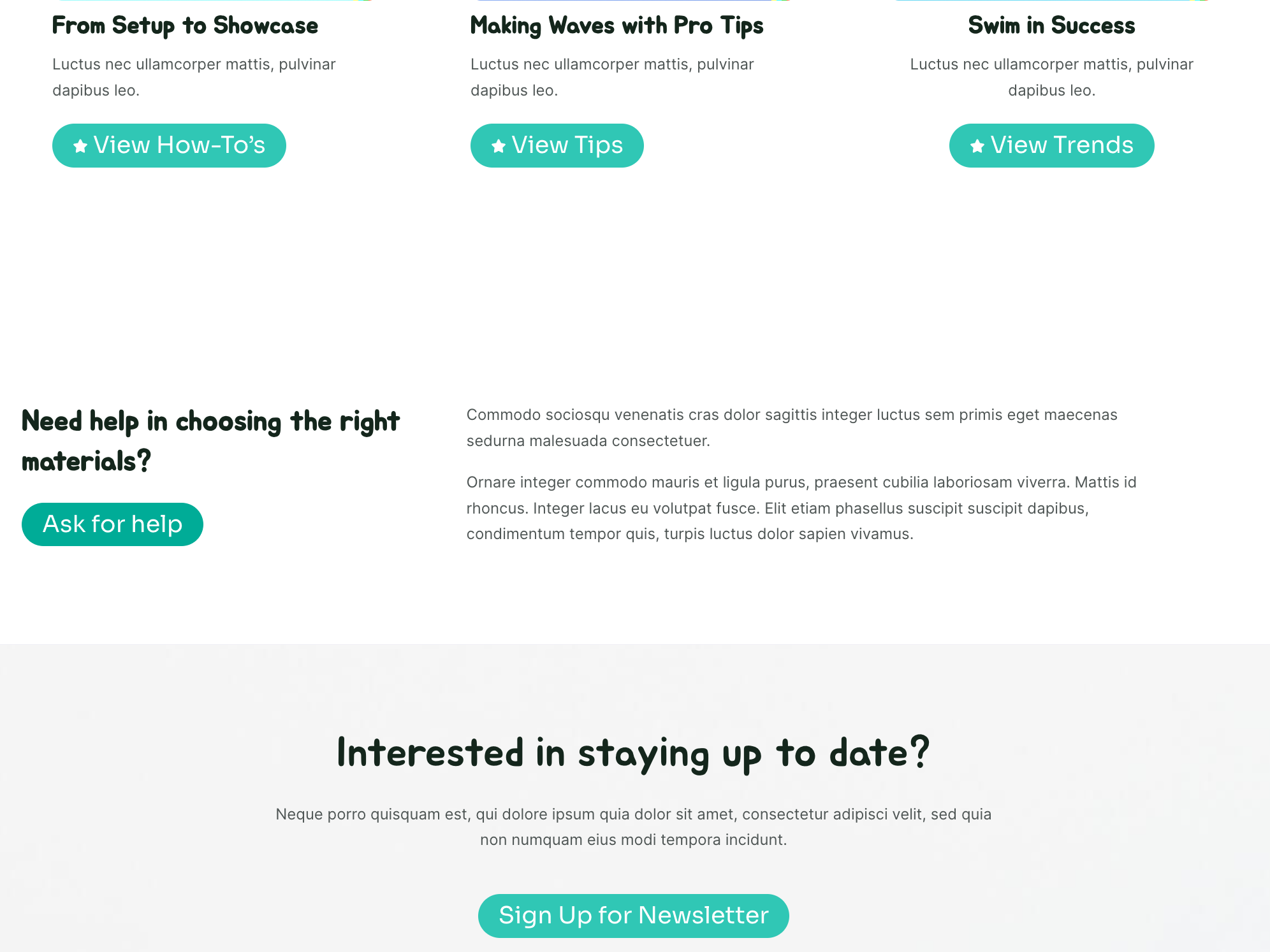 lorem ipsum text on the landing page of the website