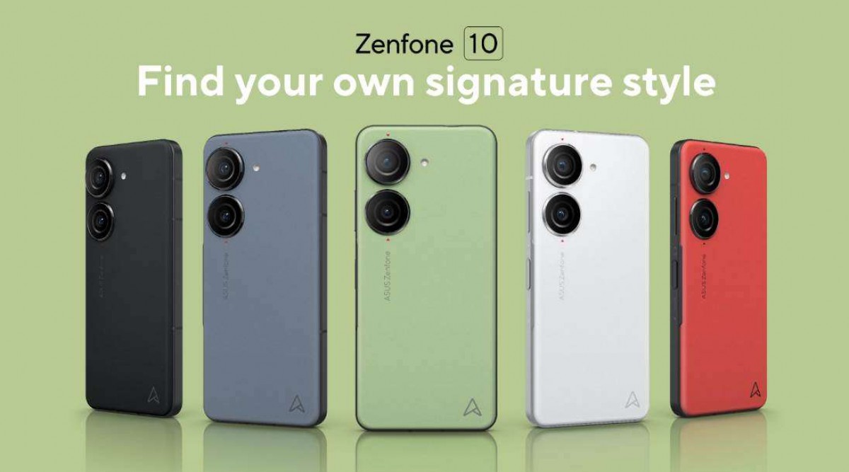 Photo of the colours Asus Zenfone 10 is available in: left to right- black, green, white